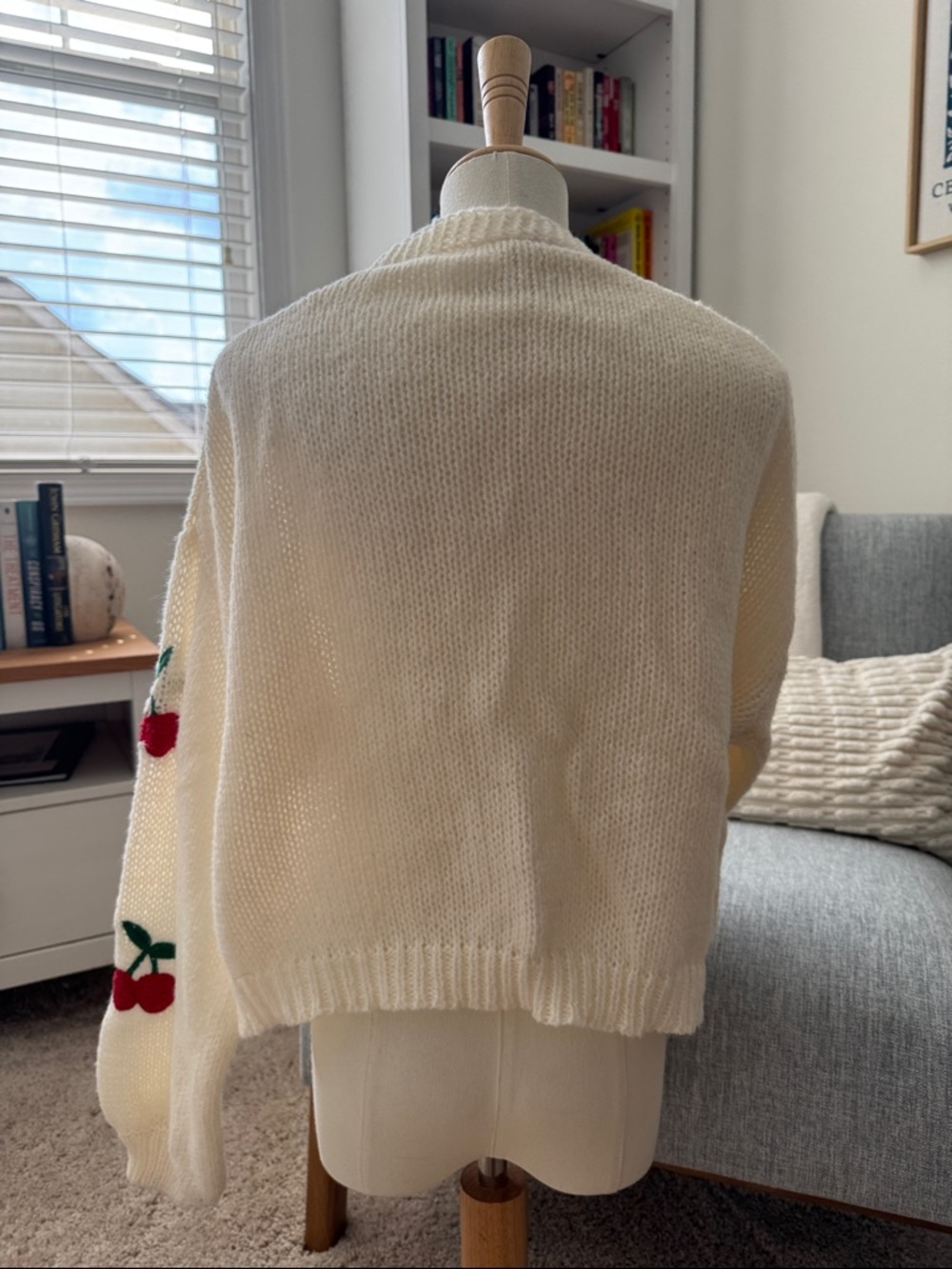 Cream Cherry Knit Cardigan Sweater - Picture 5 of 5